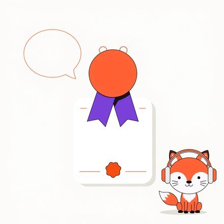 Медаль, сертифікат і лисеня FluentFox у навушниках