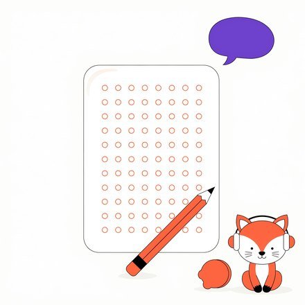 Бланк тесту, олівець і лисеня FluentFox у навушниках