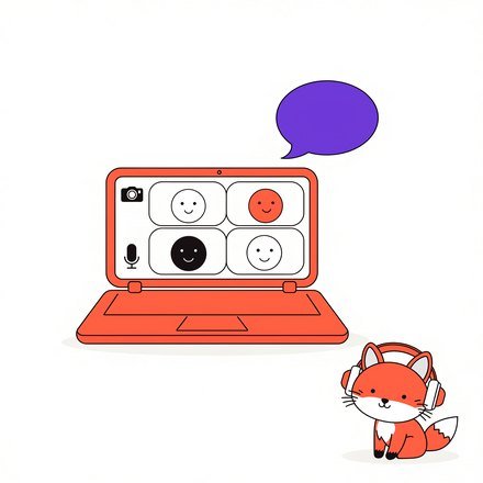 Ноутбук із відеоуроком і лисеня FluentFox у навушниках