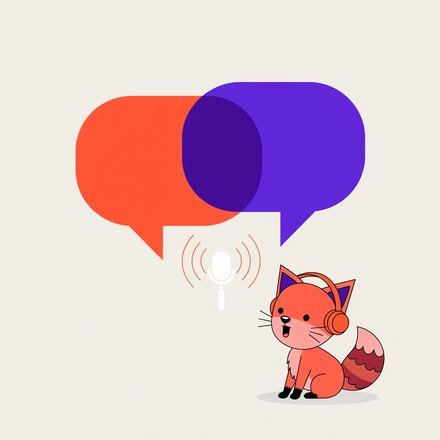 Дві репліки, мікрофон і лисеня FluentFox у навушниках