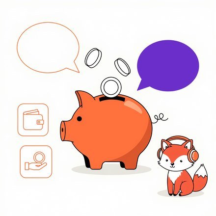 Скарбничка, монети й лисеня FluentFox у навушниках