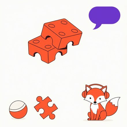 Кубики, м'яч і лисеня FluentFox у навушниках