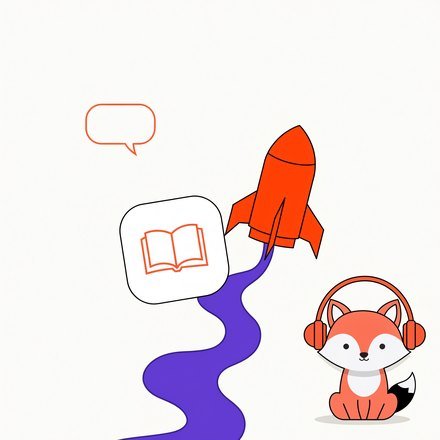 Ракета, книжка й лисеня FluentFox у навушниках