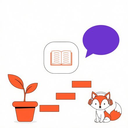 Паросток, сходинки й лисеня FluentFox у навушниках